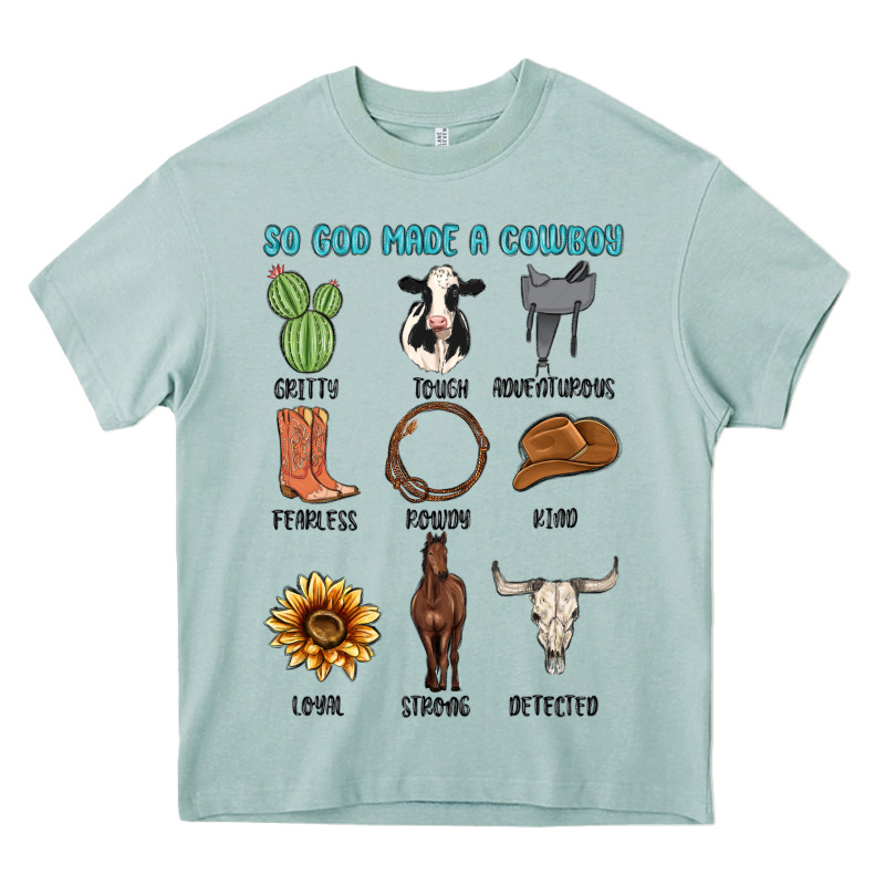 So God Made A Cowboy Heavy Core Tee by MaliasSmallBusiness | Teevron