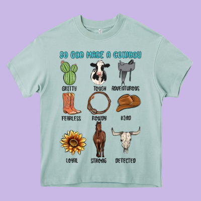 So God Made A Cowboy Heavy Core Tee Designed By Maliassmallbusiness