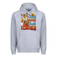 Heather Grey Half Coffee Half Teacher Premium Hoodie - FaDigitalArtStudio
