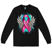 Black cancer ribbon with angel wings Long Sleeve Tee - NancyCooperArtShop