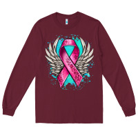 Burgundy cancer ribbon with angel wings Long Sleeve Tee - NancyCooperArtShop