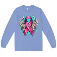 Colony Blue cancer ribbon with angel wings Long Sleeve Tee - NancyCooperArtShop
