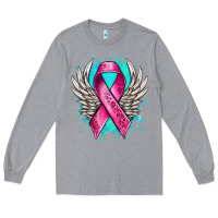 Heather Grey cancer ribbon with angel wings Long Sleeve Tee - NancyCooperArtShop