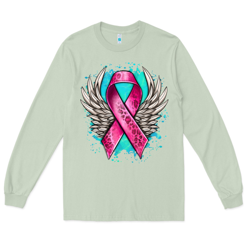 Cancer Ribbon With Angel Wings Long Sleeve Tee by NancyCooperArtShop | Teevron