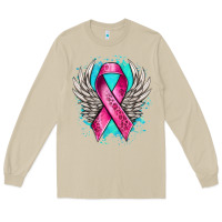 Mushroom cancer ribbon with angel wings Long Sleeve Tee - NancyCooperArtShop