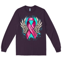 Plum cancer ribbon with angel wings Long Sleeve Tee - NancyCooperArtShop