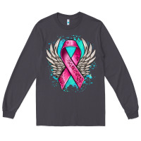 Smoke cancer ribbon with angel wings Long Sleeve Tee - NancyCooperArtShop
