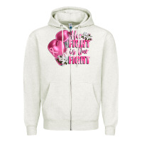 Oatmeal Heather her fight is our fight Breast cancer awareness Zipper Hoodie - FaDigitalArtStudio