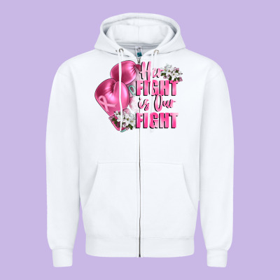 Her Fight Is Our Fight Breast Cancer Awareness Zipper Hoodie Designed By Fadigitalartstudio