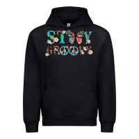 Black stay groovy with butterfly peace sign and flowers Urban Hoodie - Artiststas