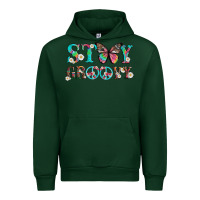 Forest Green stay groovy with butterfly peace sign and flowers Urban Hoodie - Artiststas