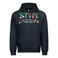 Navy stay groovy with butterfly peace sign and flowers Urban Hoodie - Artiststas