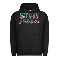Pigment Black stay groovy with butterfly peace sign and flowers Urban Hoodie - Artiststas