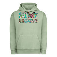 Pigment Oil Green stay groovy with butterfly peace sign and flowers Urban Hoodie - Artiststas