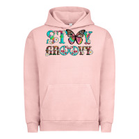 Pigment Salmon stay groovy with butterfly peace sign and flowers Urban Hoodie - Artiststas