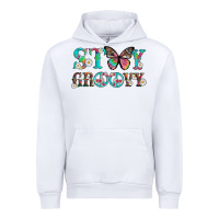 White stay groovy with butterfly peace sign and flowers Urban Hoodie - Artiststas
