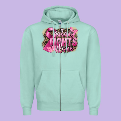Nobody Fights Alone Cancer Zipper Hoodie Designed By Fadigitalartstudio