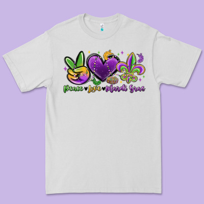 Peace Love Mardi Gras Premium Tee Designed By Maliassmallbusiness
