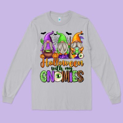 Halloween With My Gnomes Long Sleeve Tee Designed By Texasbilliewilder