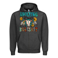 Charcoal Heather adulting is some bullshit Zipper Hoodie - OliviaCreatesArt
