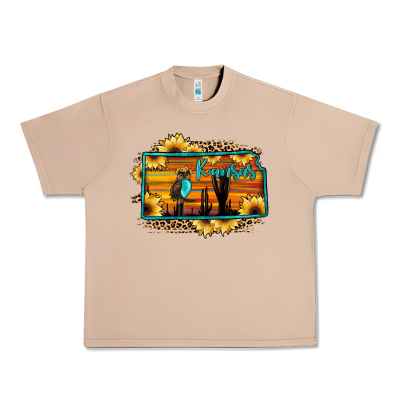 Kansas Owl Sunset Sunflower Map Urban Heavy Tee by JahusDesignShop | Teevron