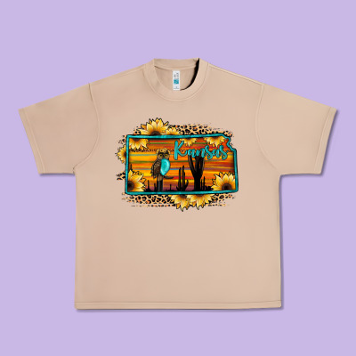 Kansas Owl Sunset Sunflower Map Urban Heavy Tee Designed By Jahusdesignshop