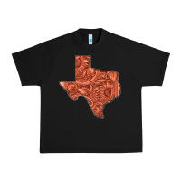 Black Texas Map Western Tooled Leather Pattern Urban Heavy Tee - Bettercallsaul