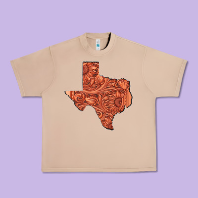 Texas Map Western Tooled Leather Pattern Urban Heavy Tee Designed By Bettercallsaul