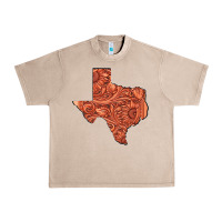 French Oak Texas Map Western Tooled Leather Pattern Urban Heavy Tee - Bettercallsaul