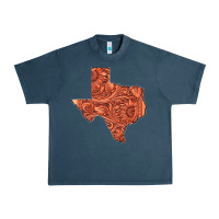 Midnight Navy Texas Map Western Tooled Leather Pattern Urban Heavy Tee - Bettercallsaul