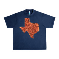 Navy Texas Map Western Tooled Leather Pattern Urban Heavy Tee - Bettercallsaul