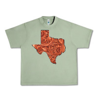 Oil Green Texas Map Western Tooled Leather Pattern Urban Heavy Tee - Bettercallsaul