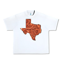 White Texas Map Western Tooled Leather Pattern Urban Heavy Tee - Bettercallsaul