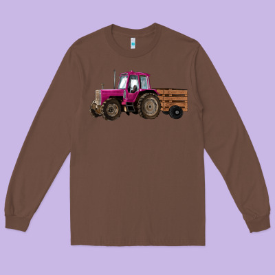 Pink Farm Tractor Long Sleeve Tee Designed By Ranaportraitstore