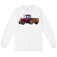 White Pink Farm Tractor Long Sleeve Tee - RanaPortraitStore