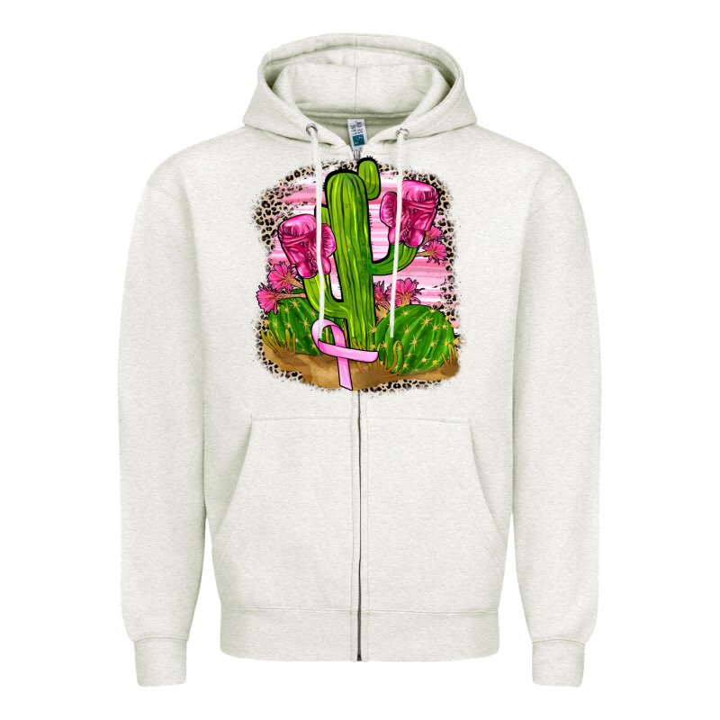 Breast Cancer Cactus Zipper Hoodie by FaDigitalArtStudio | Teevron