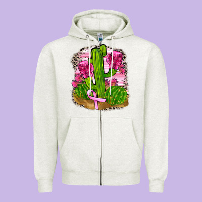 Breast Cancer Cactus Zipper Hoodie Designed By Fadigitalartstudio
