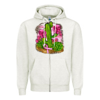 Oatmeal Heather breast cancer cactus Zipper Hoodie - FaDigitalArtStudio