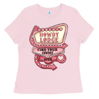 Bubblegum Pink cupids howdy lodge find your cowboy open Ladies Tee - MaliasSmallBusiness