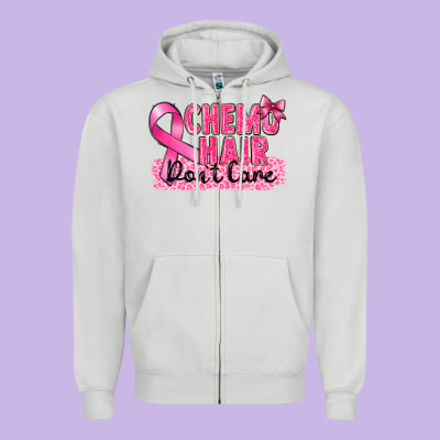 Breast Cancer Chemo Hair Don't Care Zipper Hoodie Designed By Fadigitalartstudio