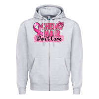 Heather Grey Breast Cancer Chemo hair don't care Zipper Hoodie - FaDigitalArtStudio
