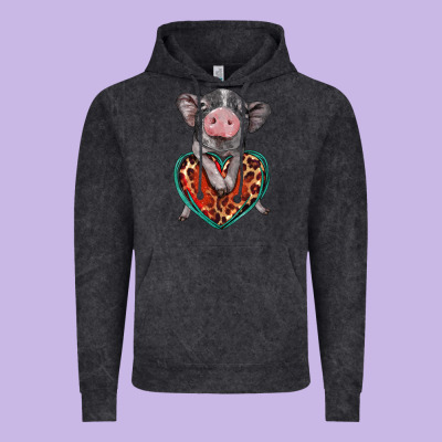 Baby Pig With Leopard Heart Vintage Hoodie Designed By Barkaloodesign