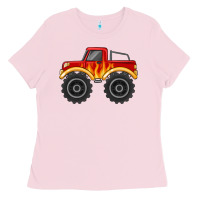 Bubblegum Pink monster truck with flames Ladies Tee - MaliasSmallBusiness