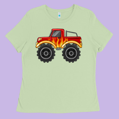 Monster Truck With Flames Ladies Tee Designed By Maliassmallbusiness