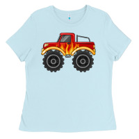 Baby Blue monster truck with flames Ladies Tee - MaliasSmallBusiness