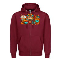 Burgundy Thanksgiving Coffee Cups Zipper Hoodie - FaDigitalArtStudio