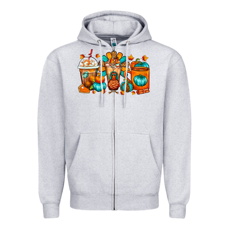 Thanksgiving Coffee Cups Zipper Hoodie by FaDigitalArtStudio | Teevron
