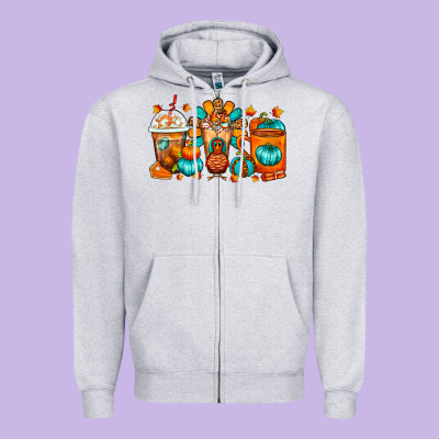 Thanksgiving Coffee Cups Zipper Hoodie Designed By Fadigitalartstudio