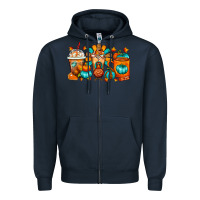 Navy Thanksgiving Coffee Cups Zipper Hoodie - FaDigitalArtStudio