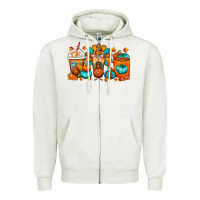 Oatmeal Heather Thanksgiving Coffee Cups Zipper Hoodie - FaDigitalArtStudio
